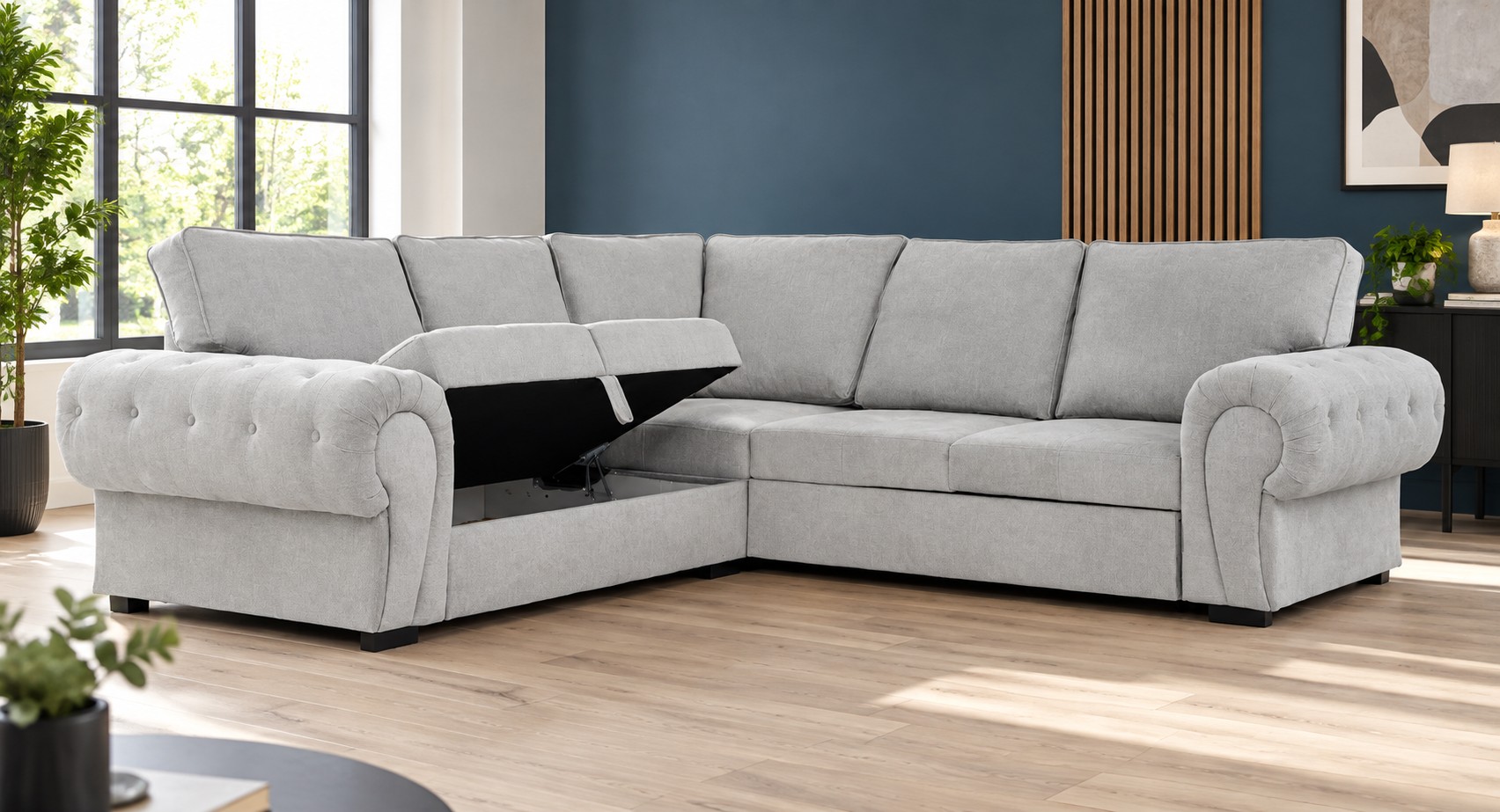 Knightbridge Corner Sofa Bed Silver